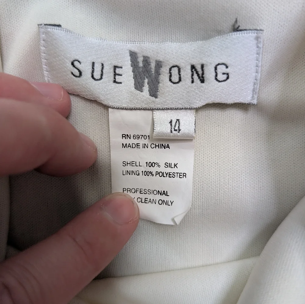 SOLD Sue Wong Cream Asymmetrical Floral Dress Size 14 - Picture 6 of 7